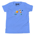 blue heather tee with solar system and flat earth