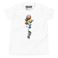 Gravity Assist Youth Tee astronaut being carried by planet ballons in a banksy style stenciled graphic kids